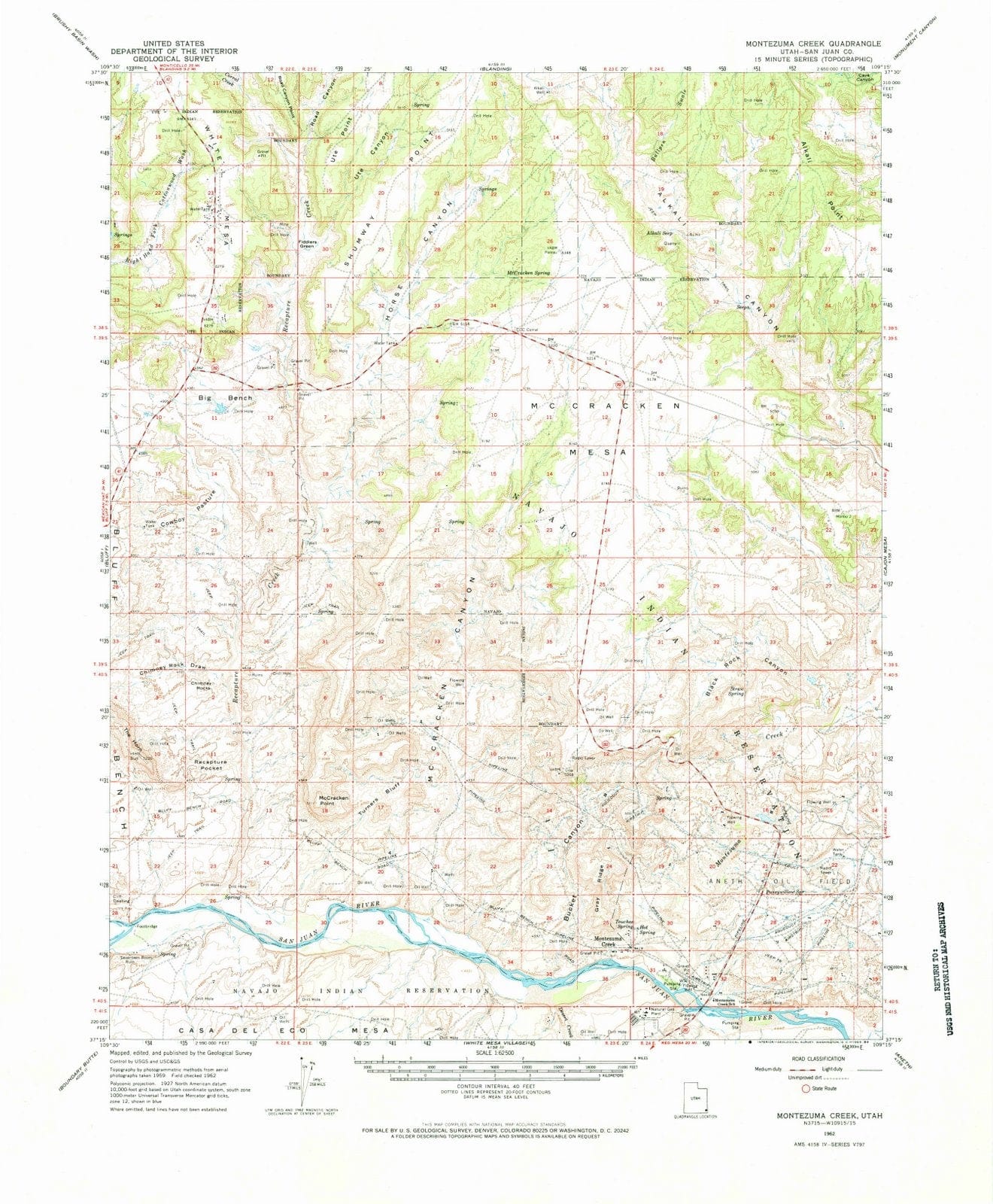 1962 Montezuma Creek, UT - Utah - USGS Topographic Map