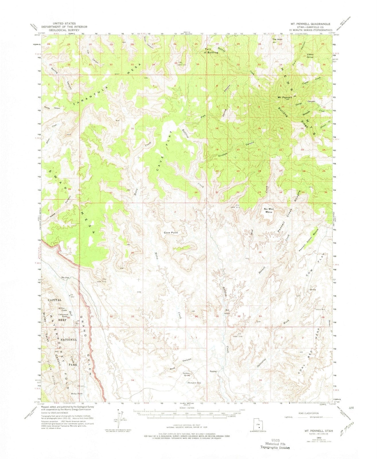 1953 Mt Pennell, UT - Utah - USGS Topographic Map