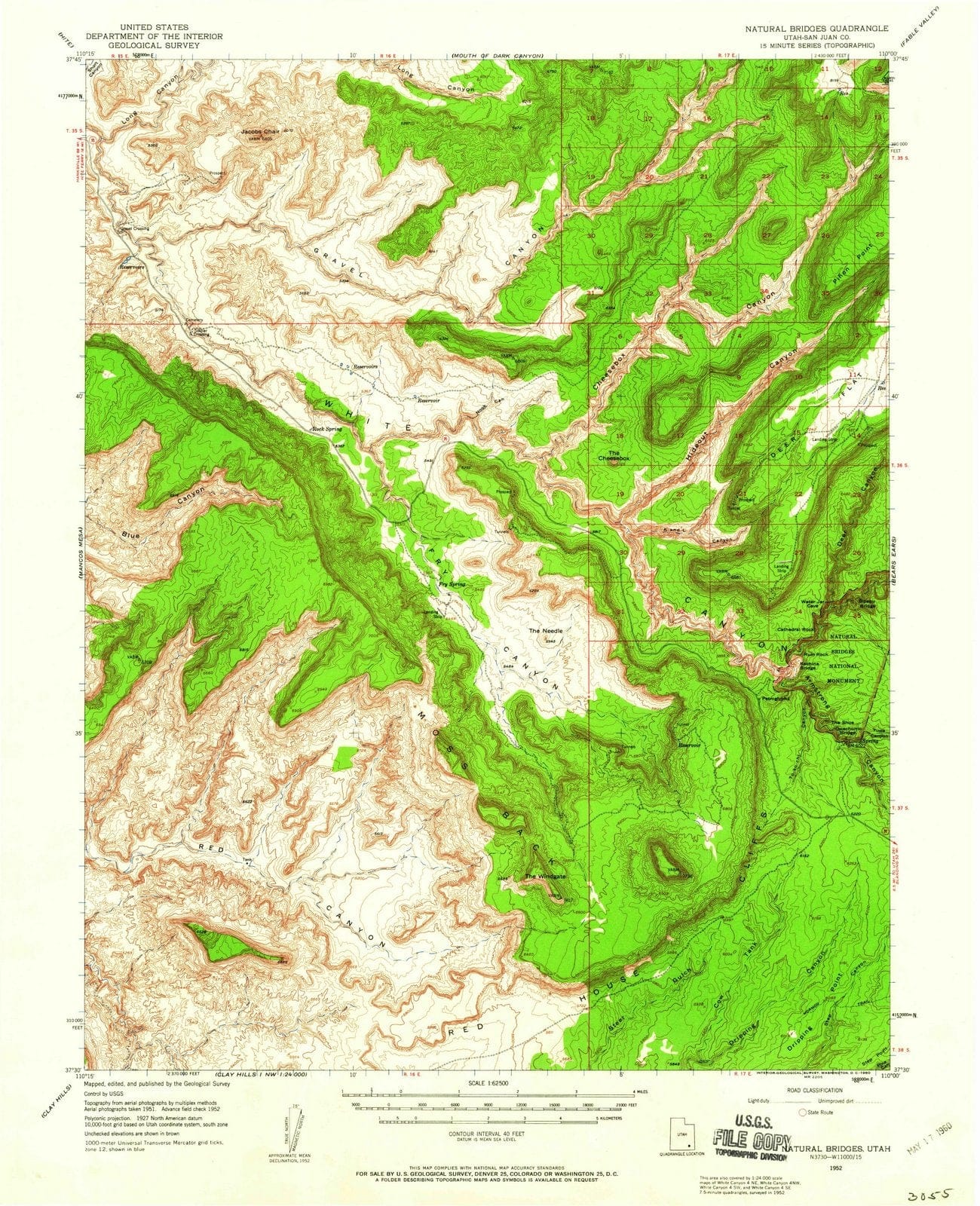 1952 Natural Bridges, UT - Utah - USGS Topographic Map