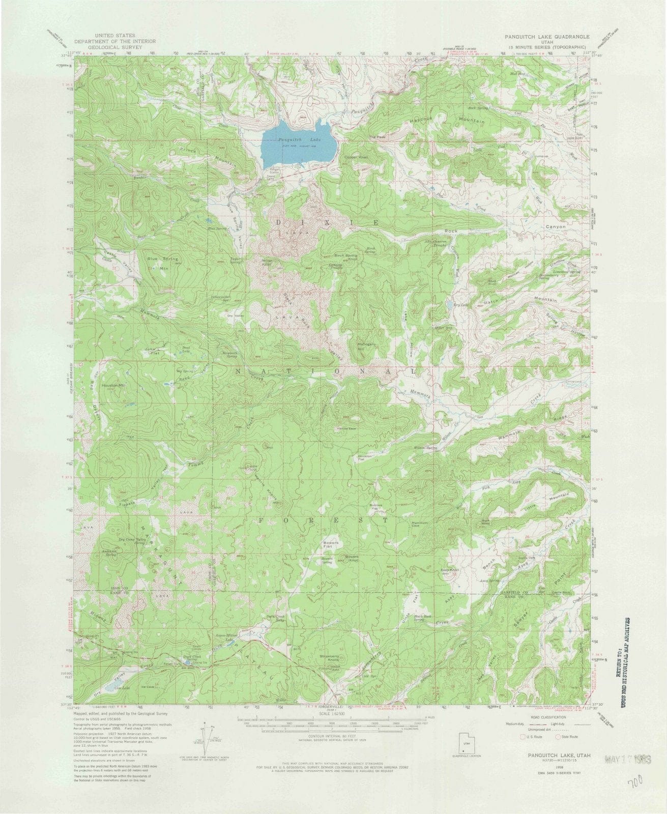 1958 Panguitch Lake, UT - Utah - USGS Topographic Map