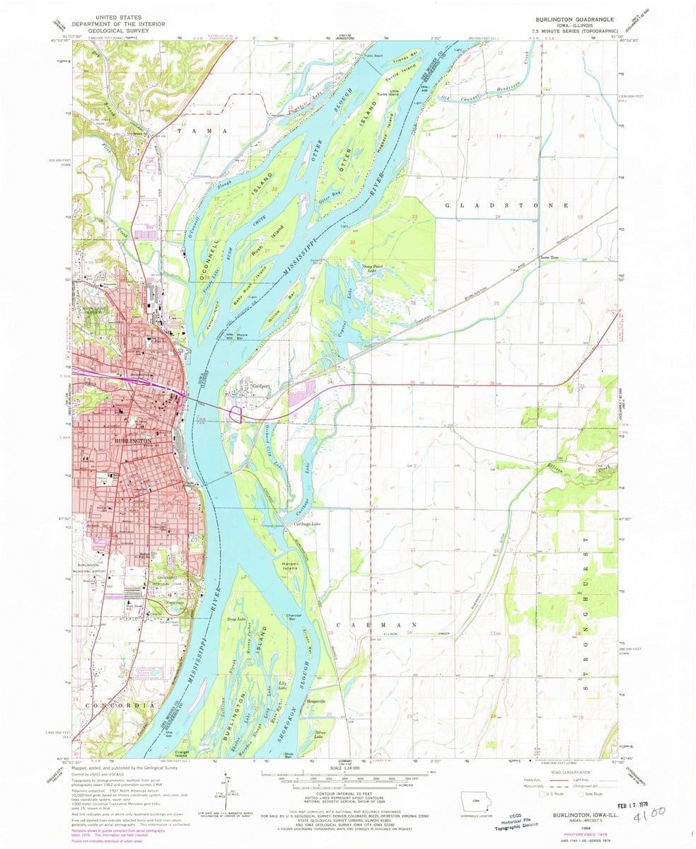 1964 Burlington, IA  - Iowa - USGS Topographic Map