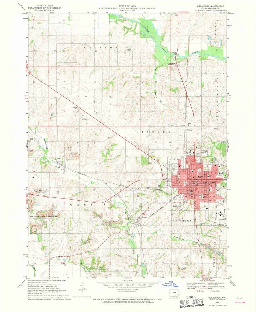 1968 Oskaloosa, IA  - Iowa - USGS Topographic Map