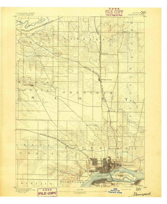 1891 Davenport, IA  - Iowa - USGS Topographic Map