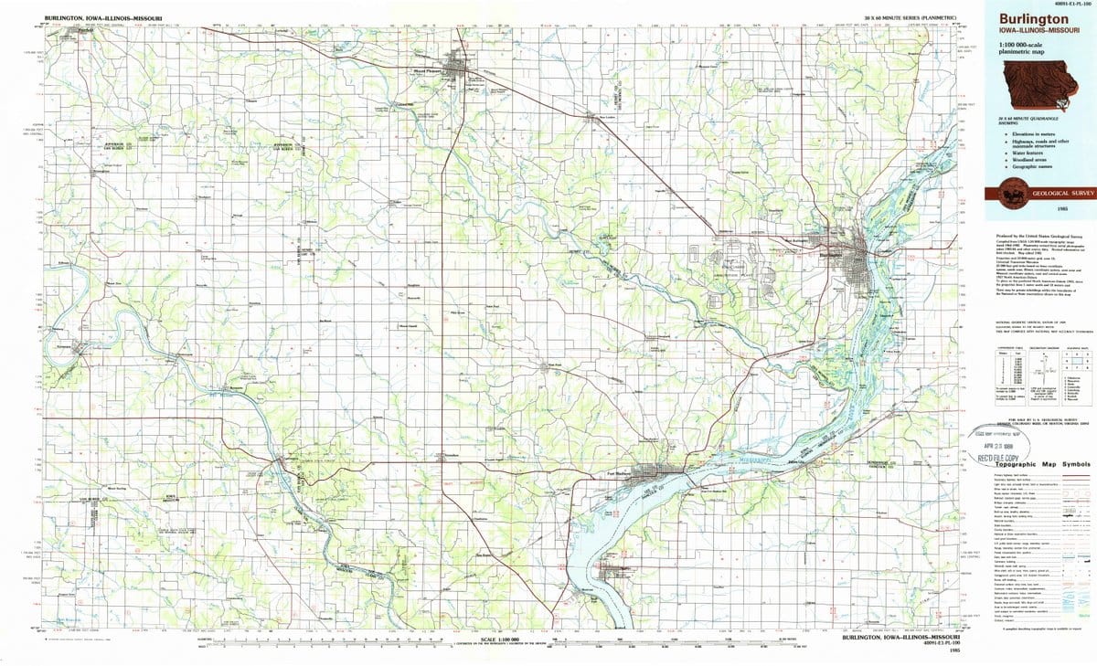 1985 Burlington, IA  - Iowa - USGS Topographic Map