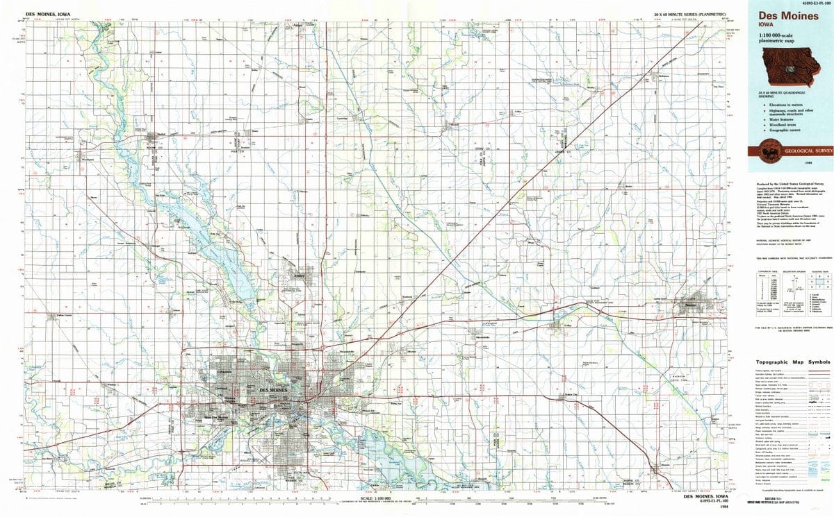 1984 Des Moines, IA  - Iowa - USGS Topographic Map