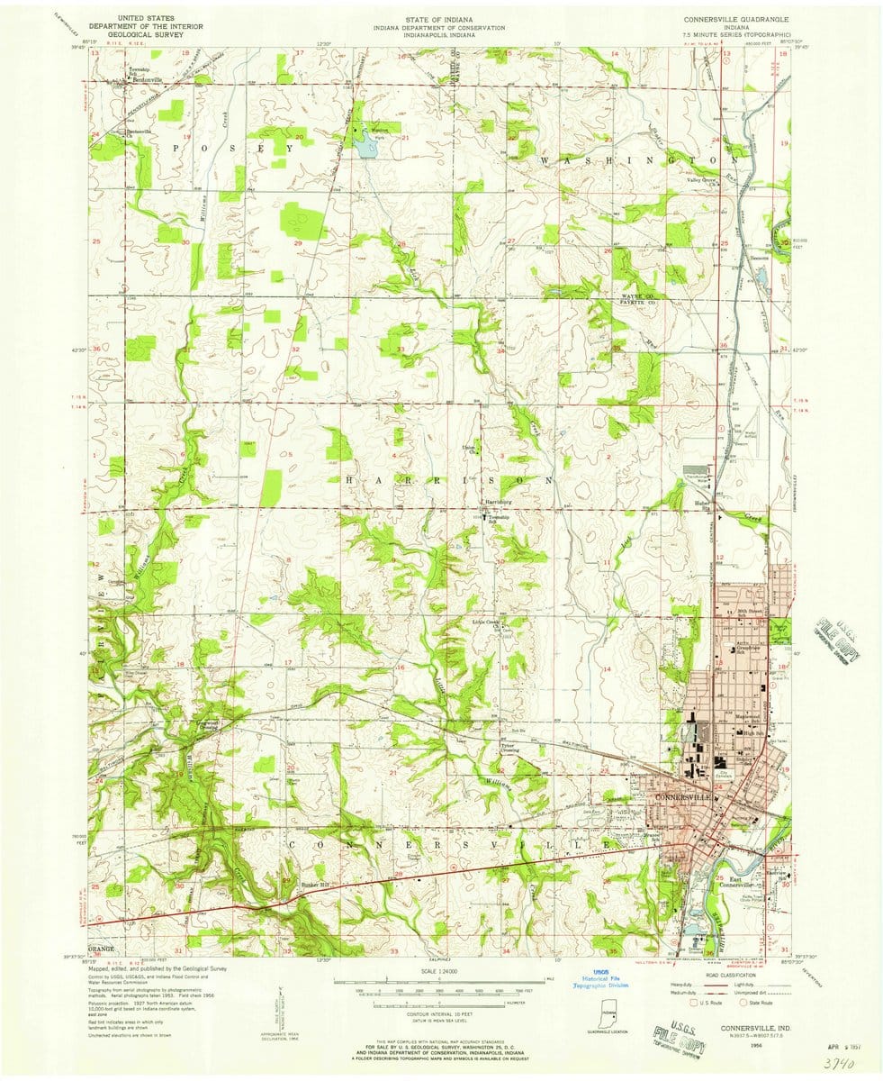 1956 Connersville, in  - Indiana - USGS Topographic Map
