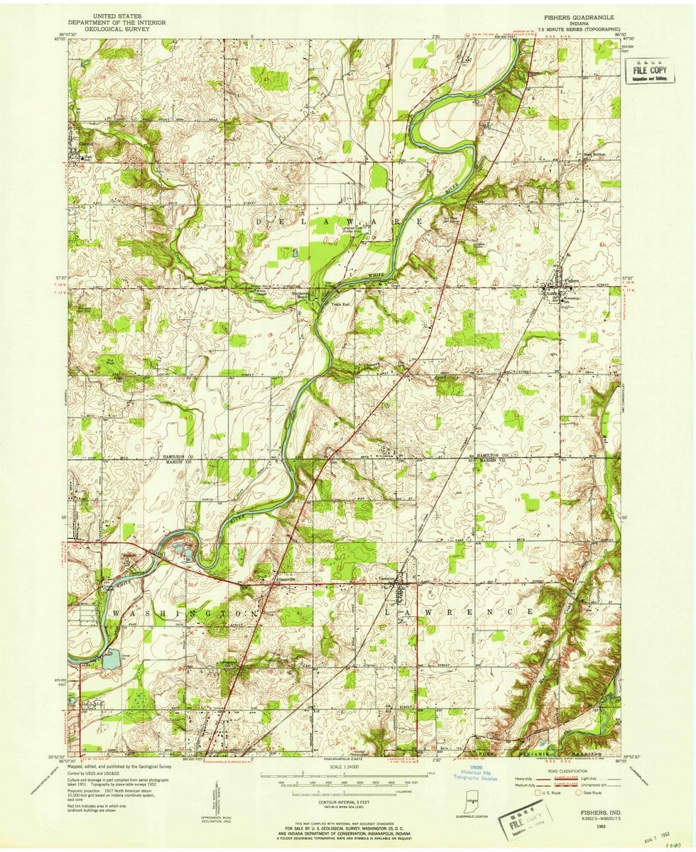 1952 Fishers, in  - Indiana - USGS Topographic Map
