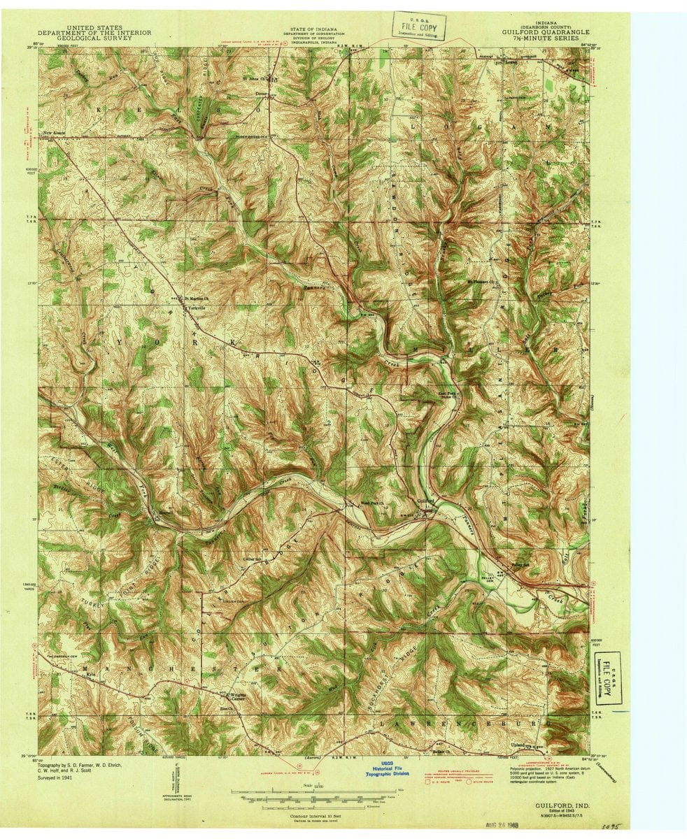 1943 Guilford, in  - Indiana - USGS Topographic Map