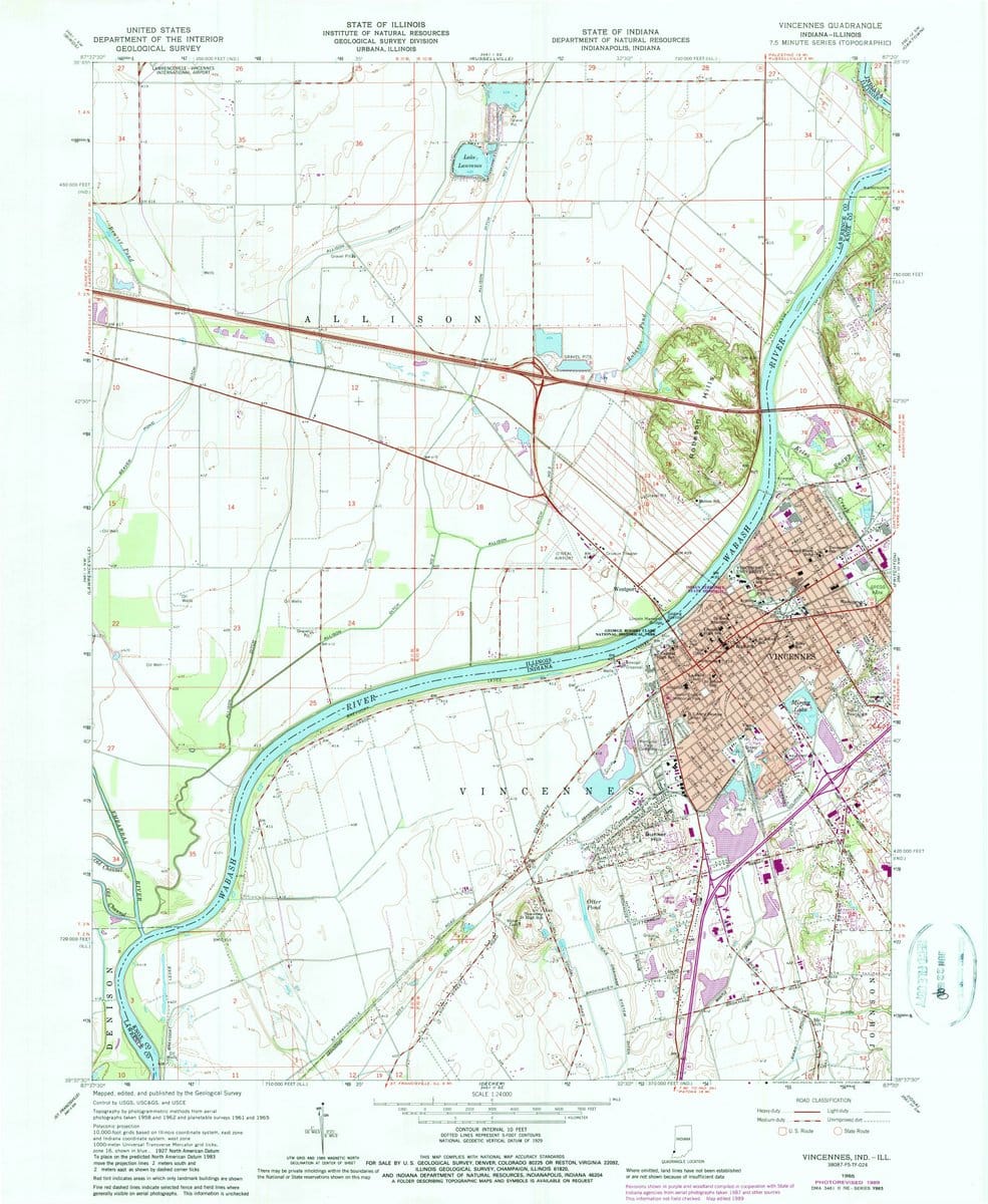 1965 Vincennes, in  - Indiana - USGS Topographic Map