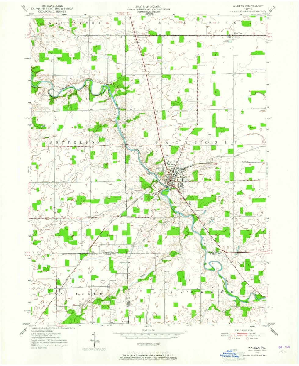 1950 Warren, in  - Indiana - USGS Topographic Map