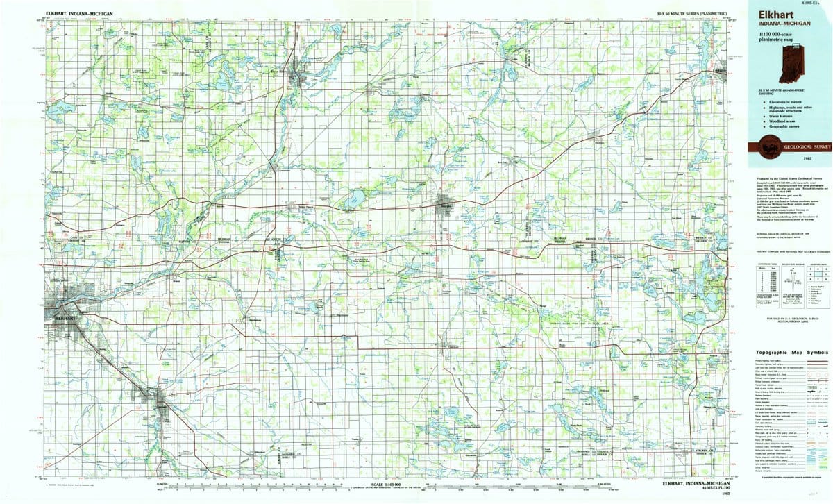 1985 Elkhart, in  - Indiana - USGS Topographic Map