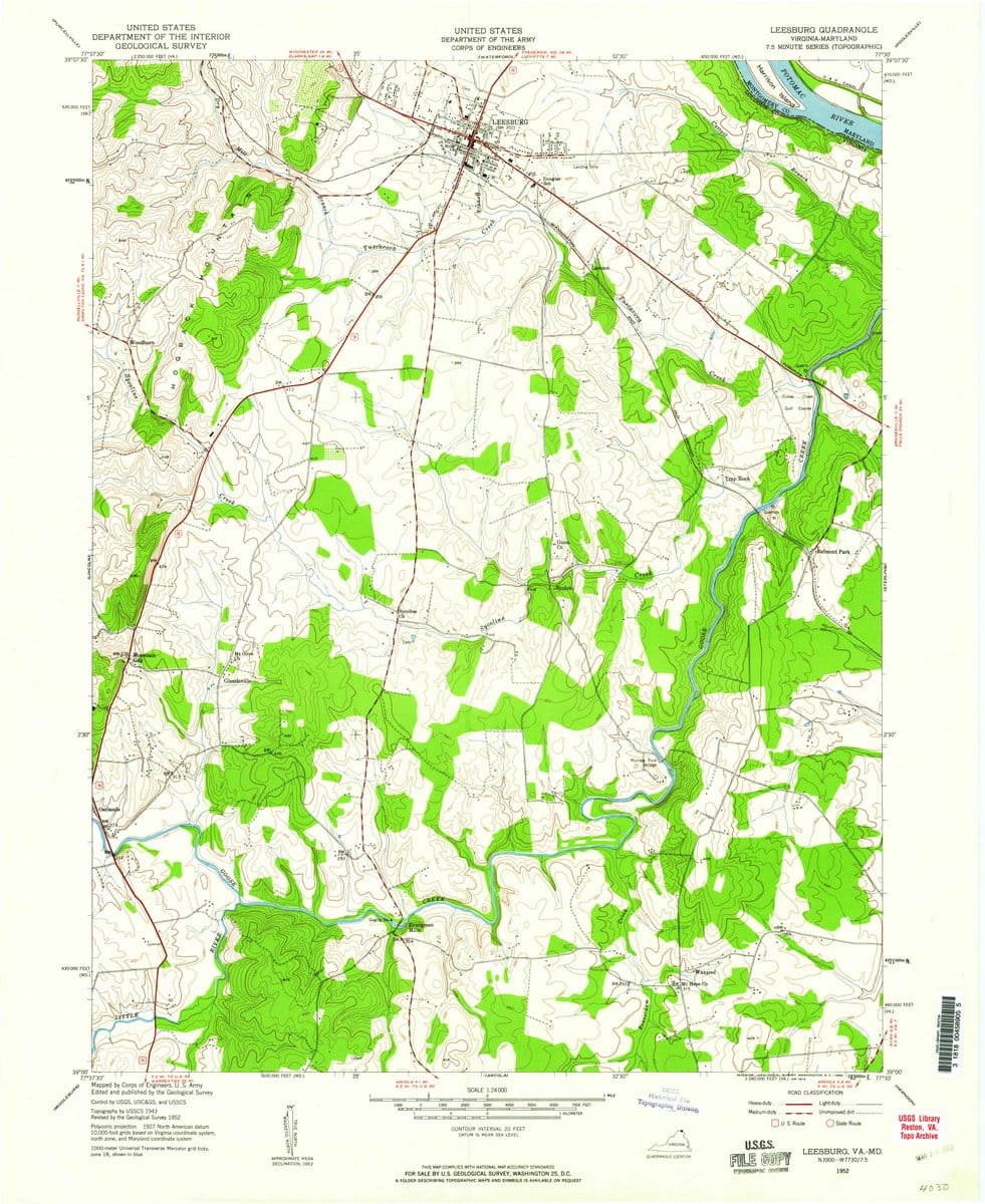 1952 Leesburg, VA  - Virginia - USGS Topographic Map