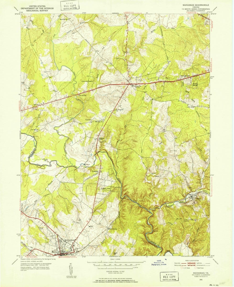 1951 Manassas, VA  - Virginia - USGS Topographic Map
