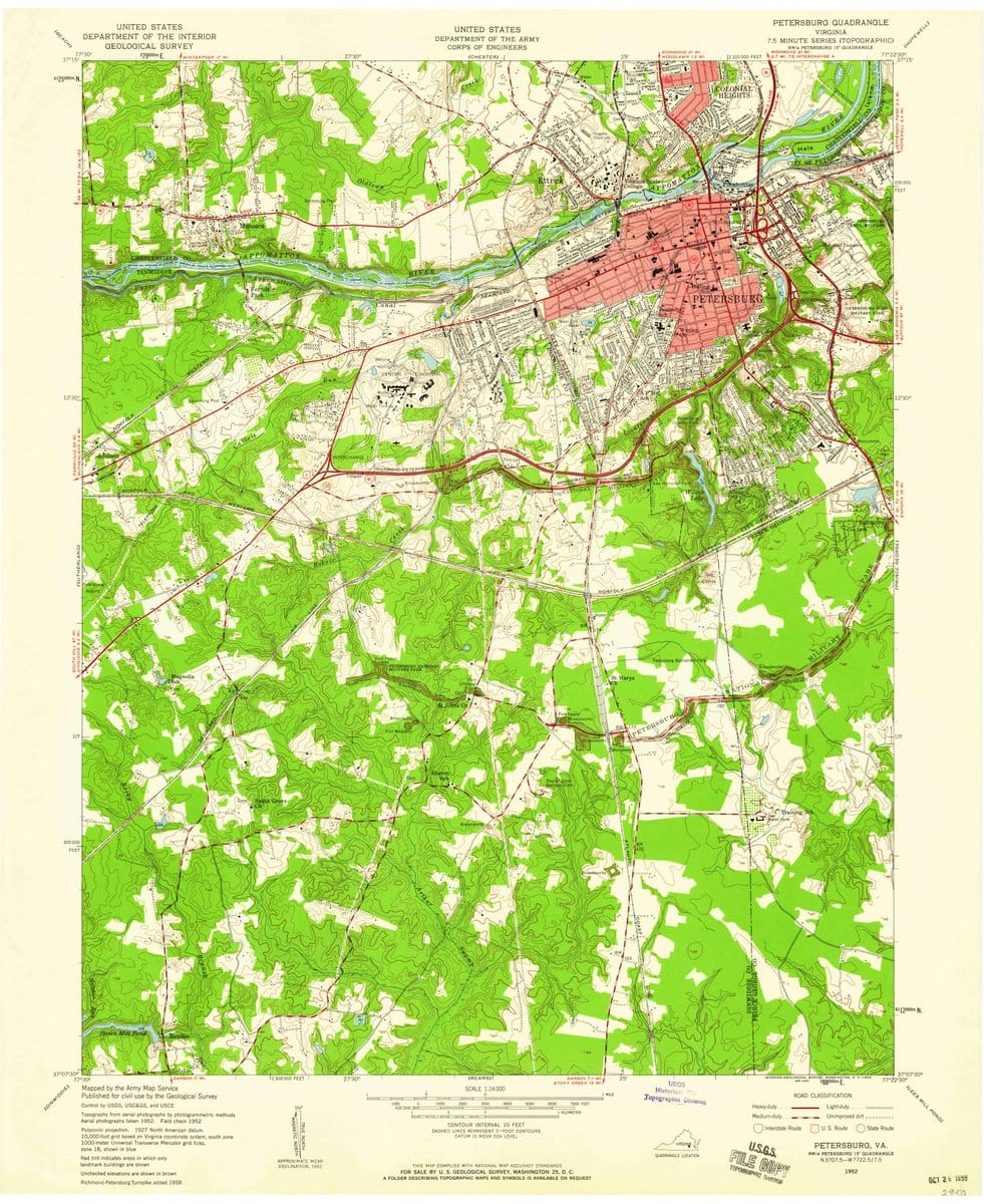 1952 Petersburg, VA  - Virginia - USGS Topographic Map