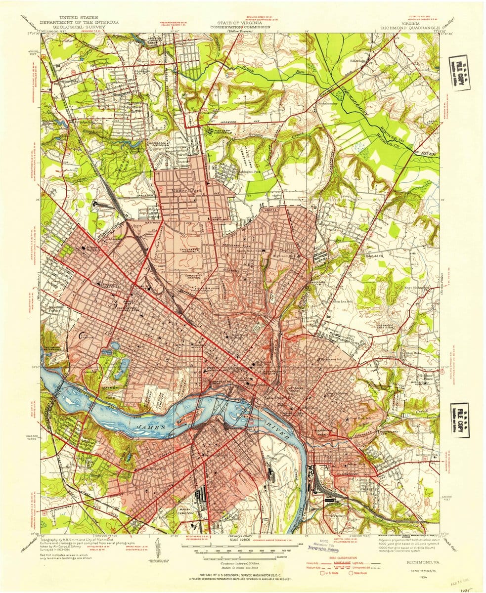 1934 Richmond, VA  - Virginia - USGS Topographic Map
