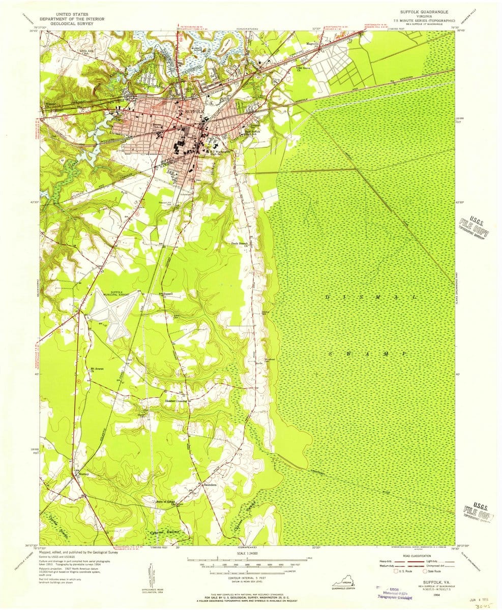 1954 Suffolk, VA  - Virginia - USGS Topographic Map