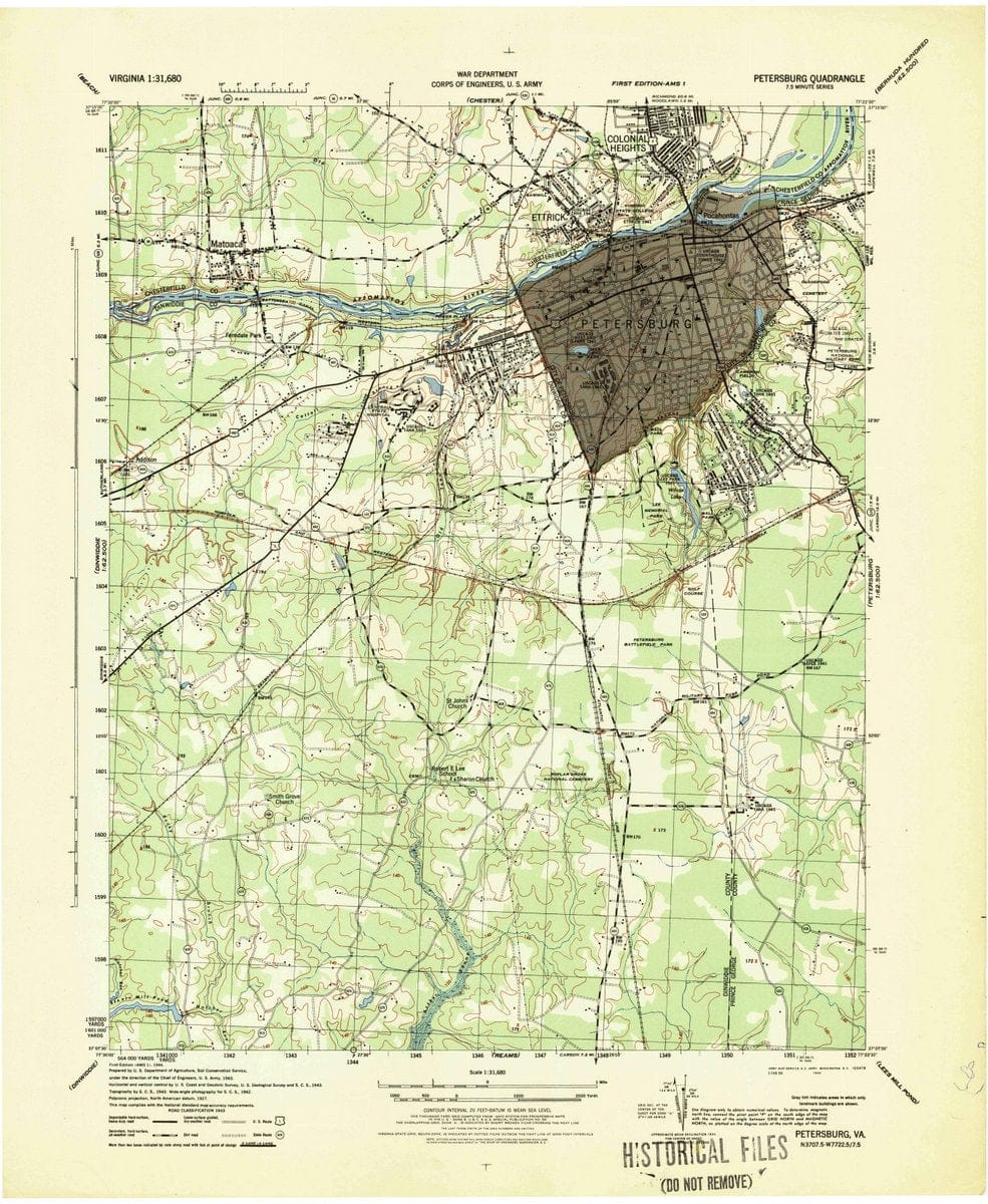 1944 Petersburg, VA  - Virginia - USGS Topographic Map