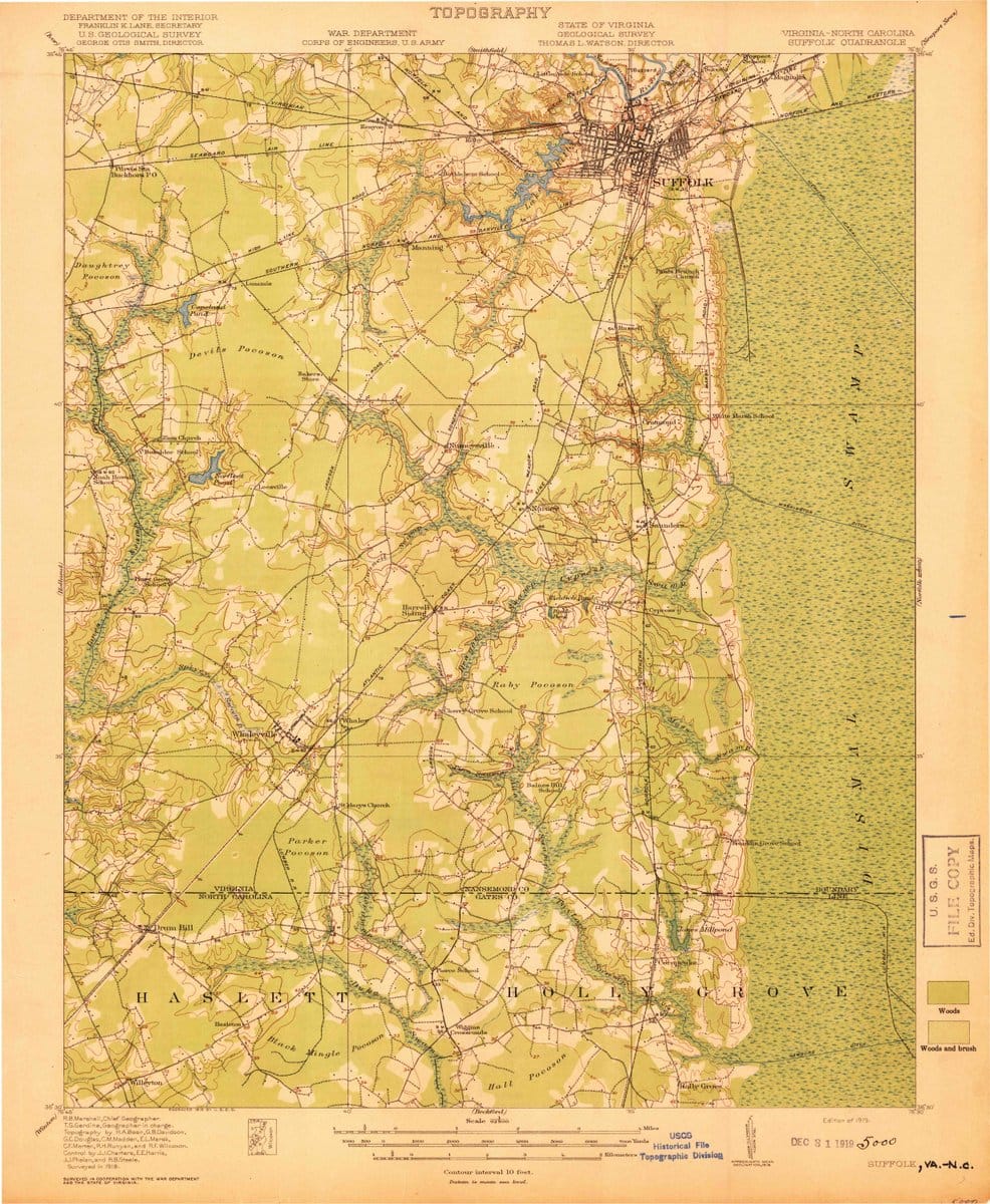 1919 Suffolk, VA  - Virginia - USGS Topographic Map