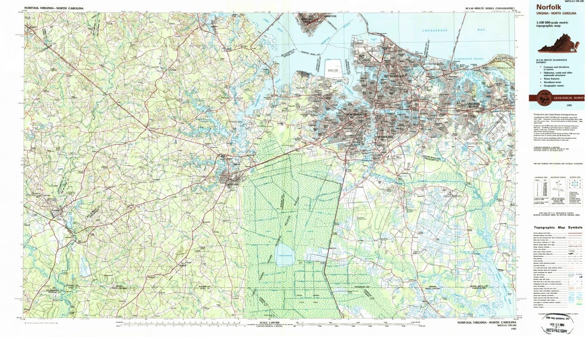 1985 Norfolk, VA  - Virginia - USGS Topographic Map