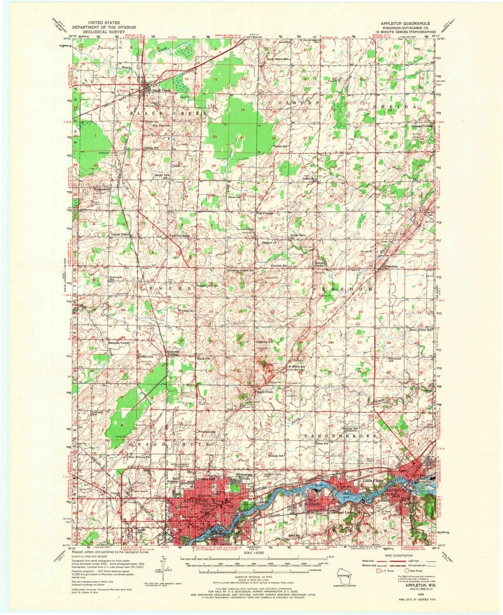 1955 Appleton, WI  - Wisconsin - USGS Topographic Map
