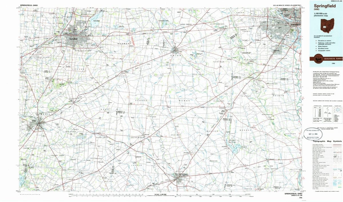 1986 Springfield, OH  - Ohio - USGS Topographic Map