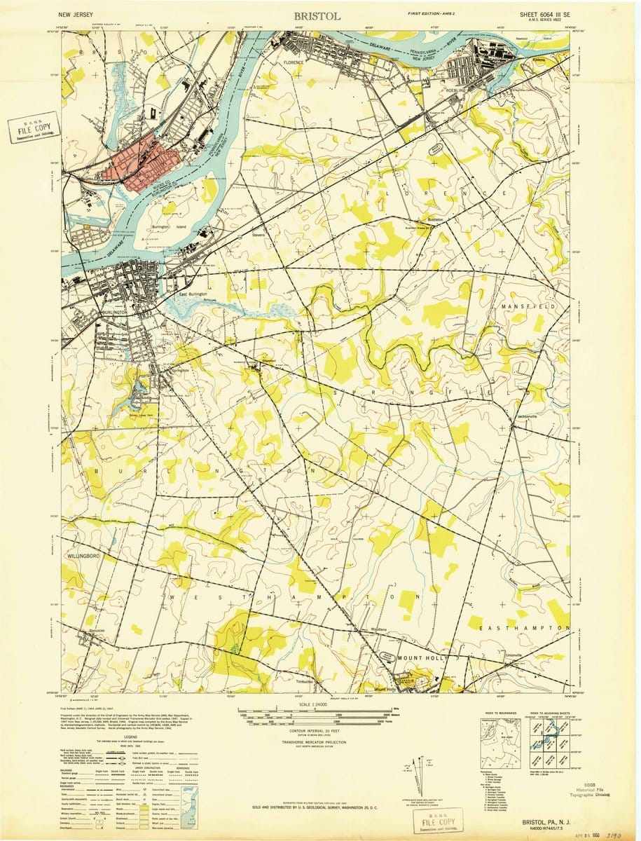 1947 Bristol, PA  - Pennsylvania - USGS Topographic Map