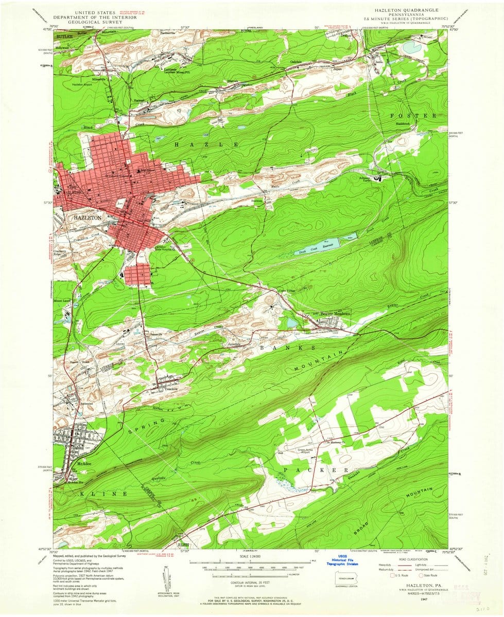 1947 Hazleton, PA  - Pennsylvania - USGS Topographic Map