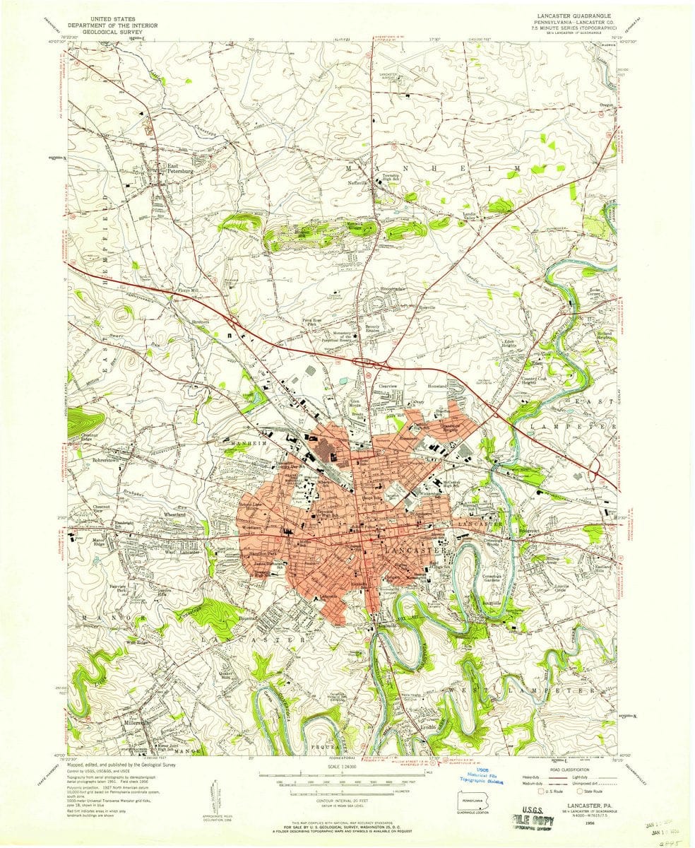 1956 Lancaster, PA  - Pennsylvania - USGS Topographic Map