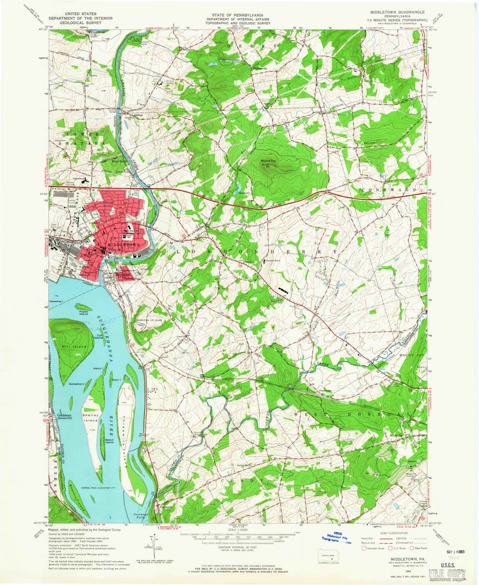 1963 Middletown, PA  - Pennsylvania - USGS Topographic Map