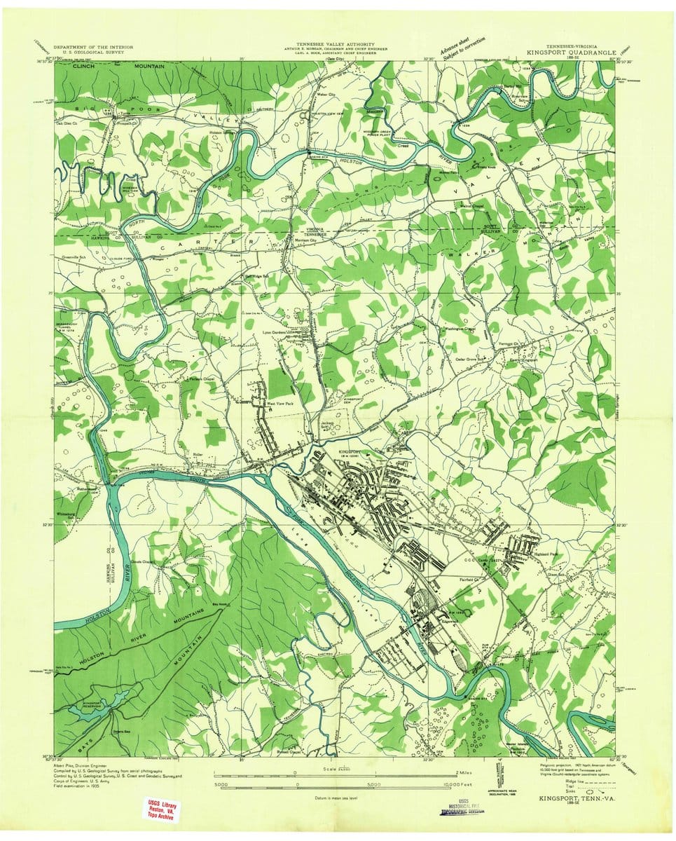 1935 Kingsport, TN  - Tennessee - USGS Topographic Map