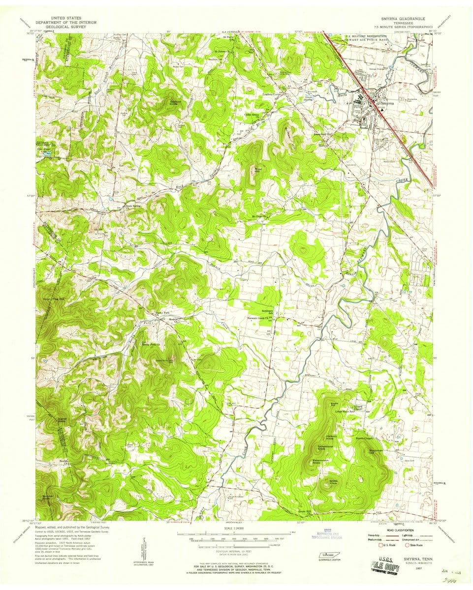 1957 Smyrna, TN  - Tennessee - USGS Topographic Map