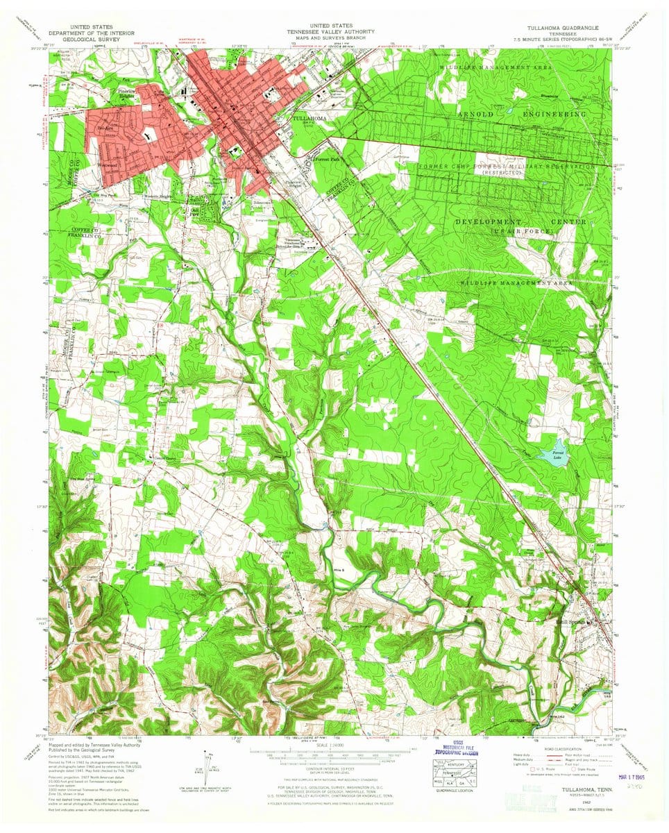 1962 Tullahoma, TN  - Tennessee - USGS Topographic Map