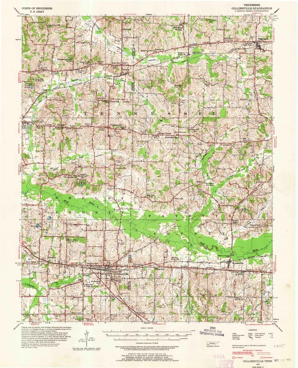 1943 Collierville, TN  - Tennessee - USGS Topographic Map