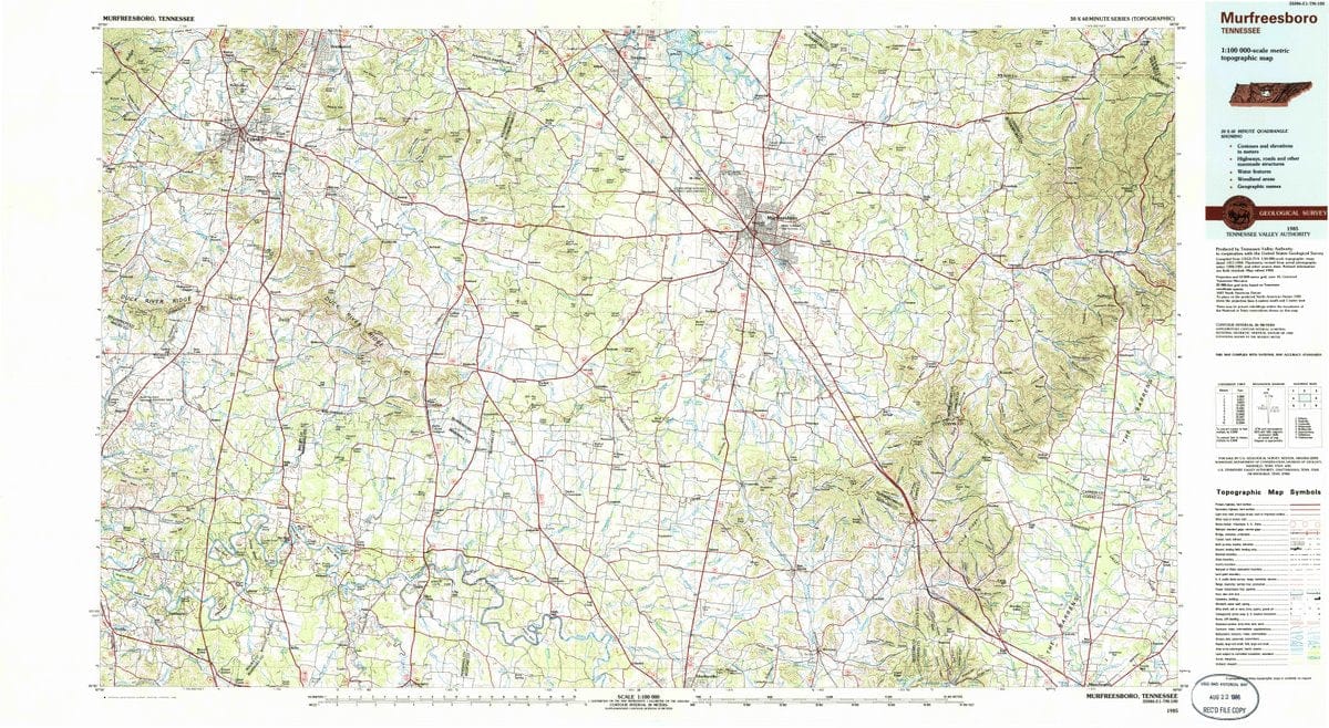 1985 Murfreesboro, TN  - Tennessee - USGS Topographic Map