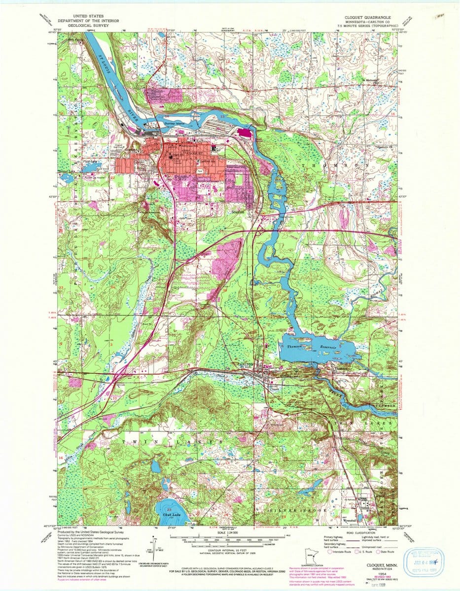 1954 Cloquet, MN  - Minnesota - USGS Topographic Map