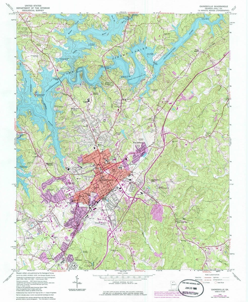 1964 Gainesville, GA  - Georgia - USGS Topographic Map