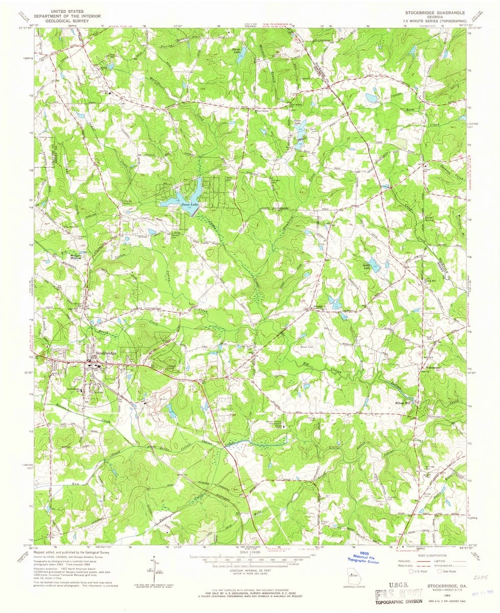 1964 Stockbridge, GA  - Georgia - USGS Topographic Map