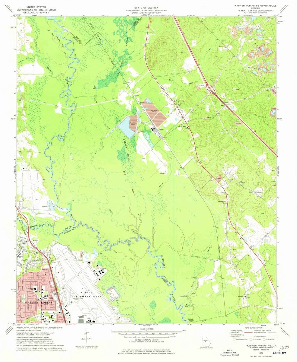 1973 Warner Robins, GA  - Georgia - USGS Topographic Map