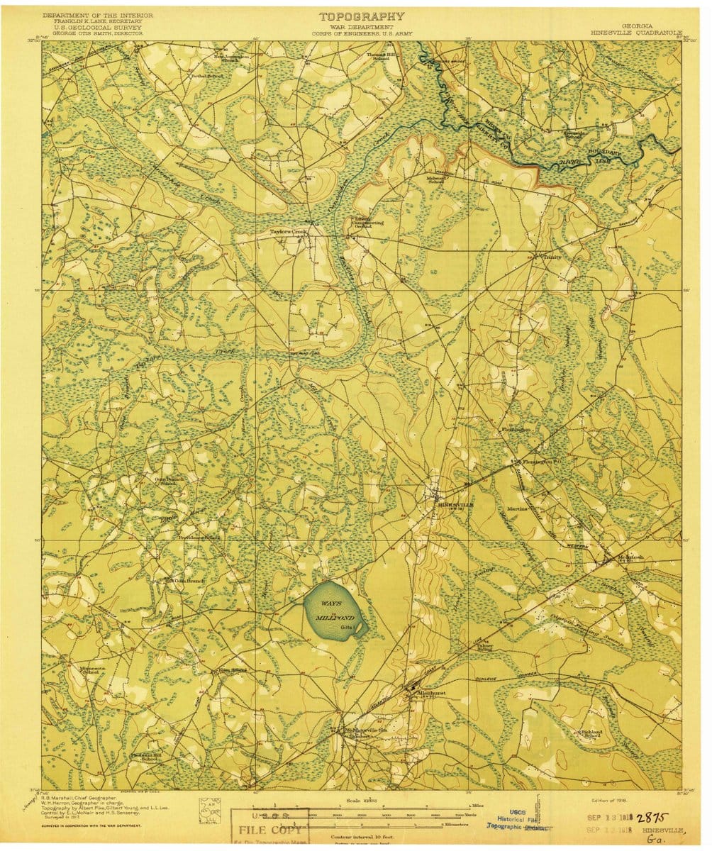 1918 Hinesville, GA  - Georgia - USGS Topographic Map
