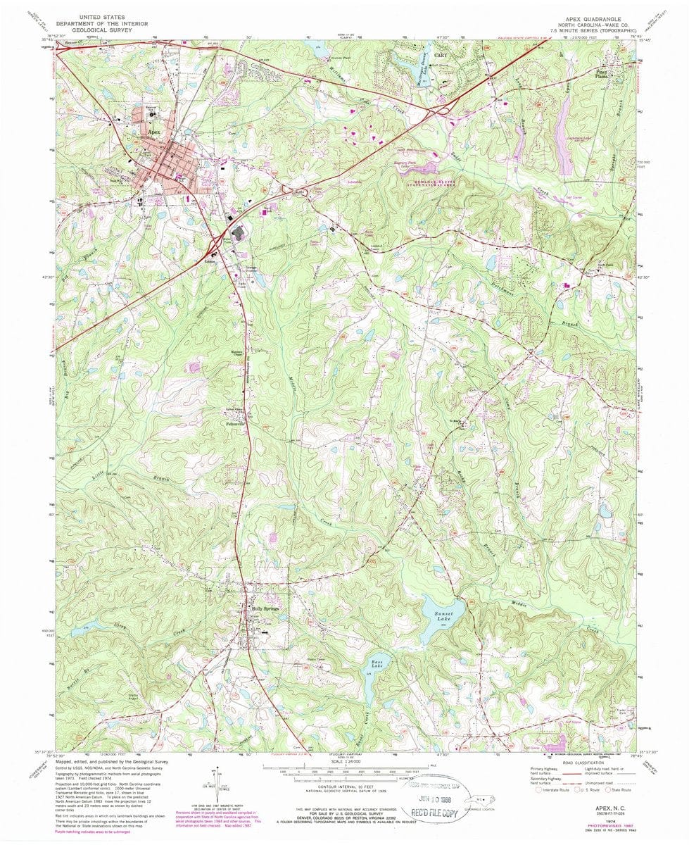 1974 Apex, NC  - North Carolina - USGS Topographic Map