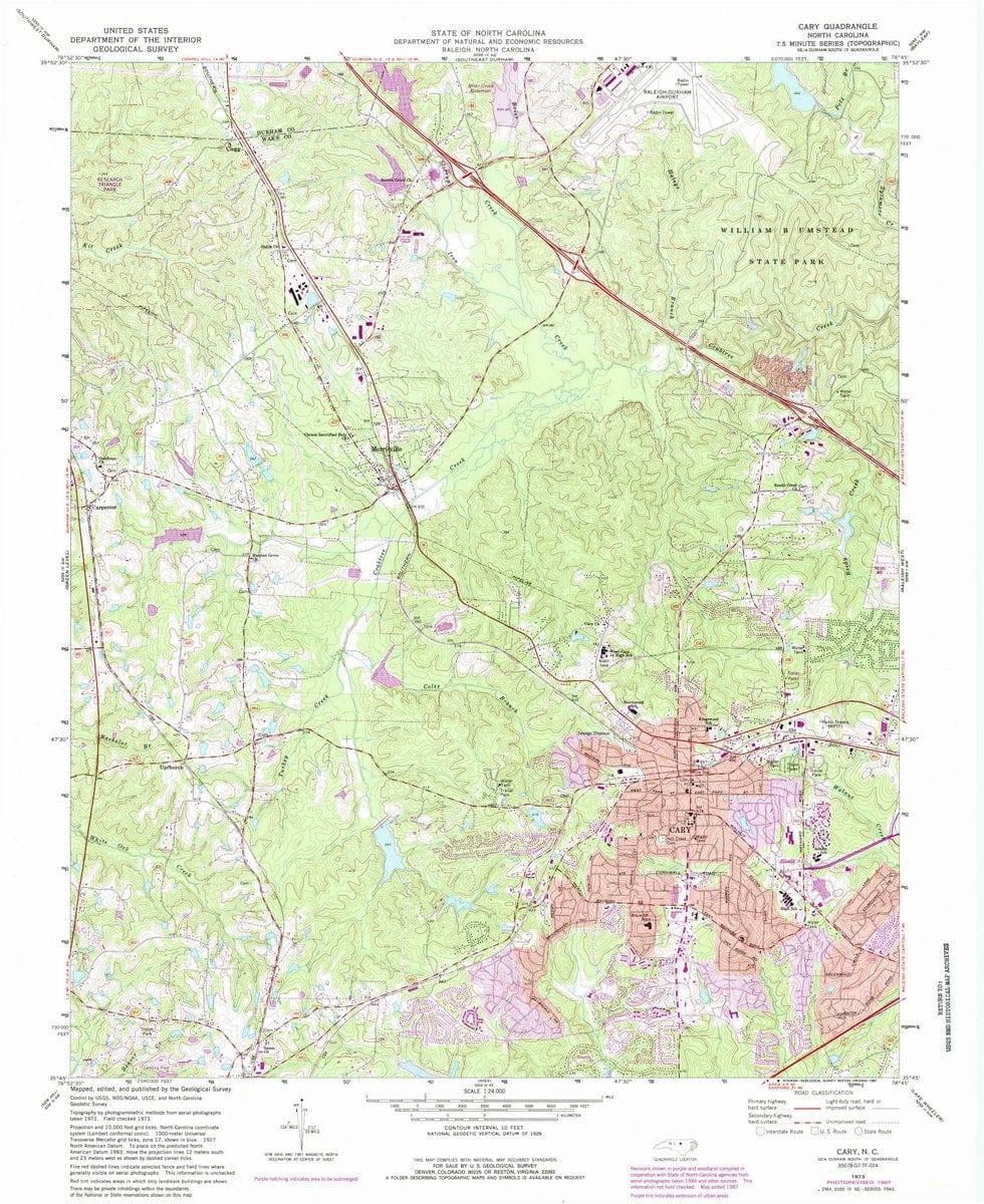1973 Cary, NC  - North Carolina - USGS Topographic Map