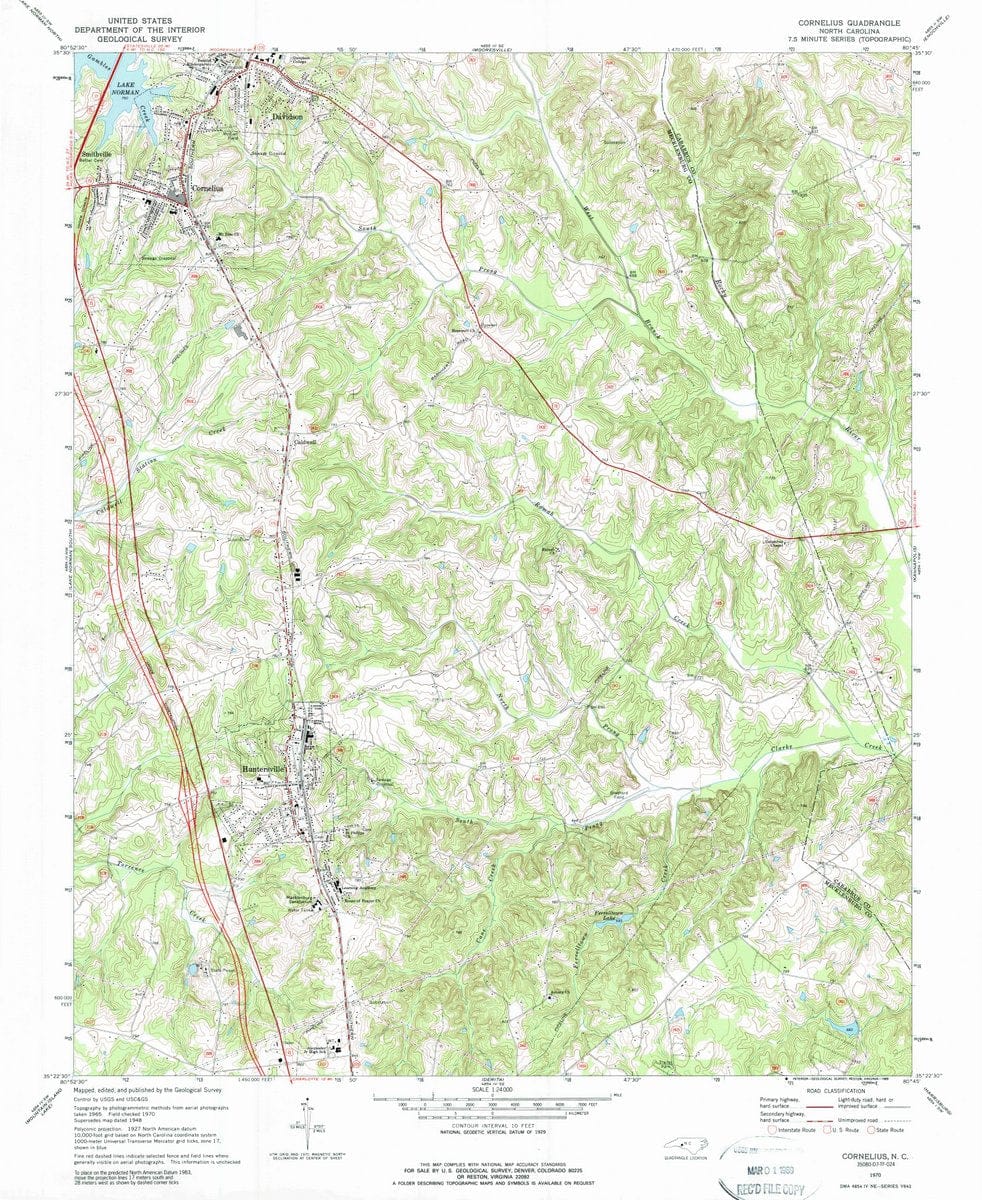 1970 Cornelius, NC  - North Carolina - USGS Topographic Map