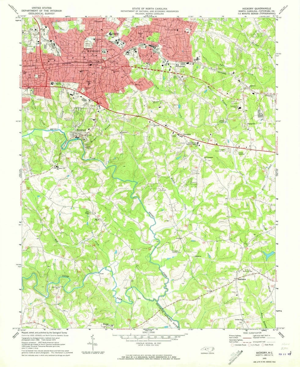 1970 Hickory, NC  - North Carolina - USGS Topographic Map