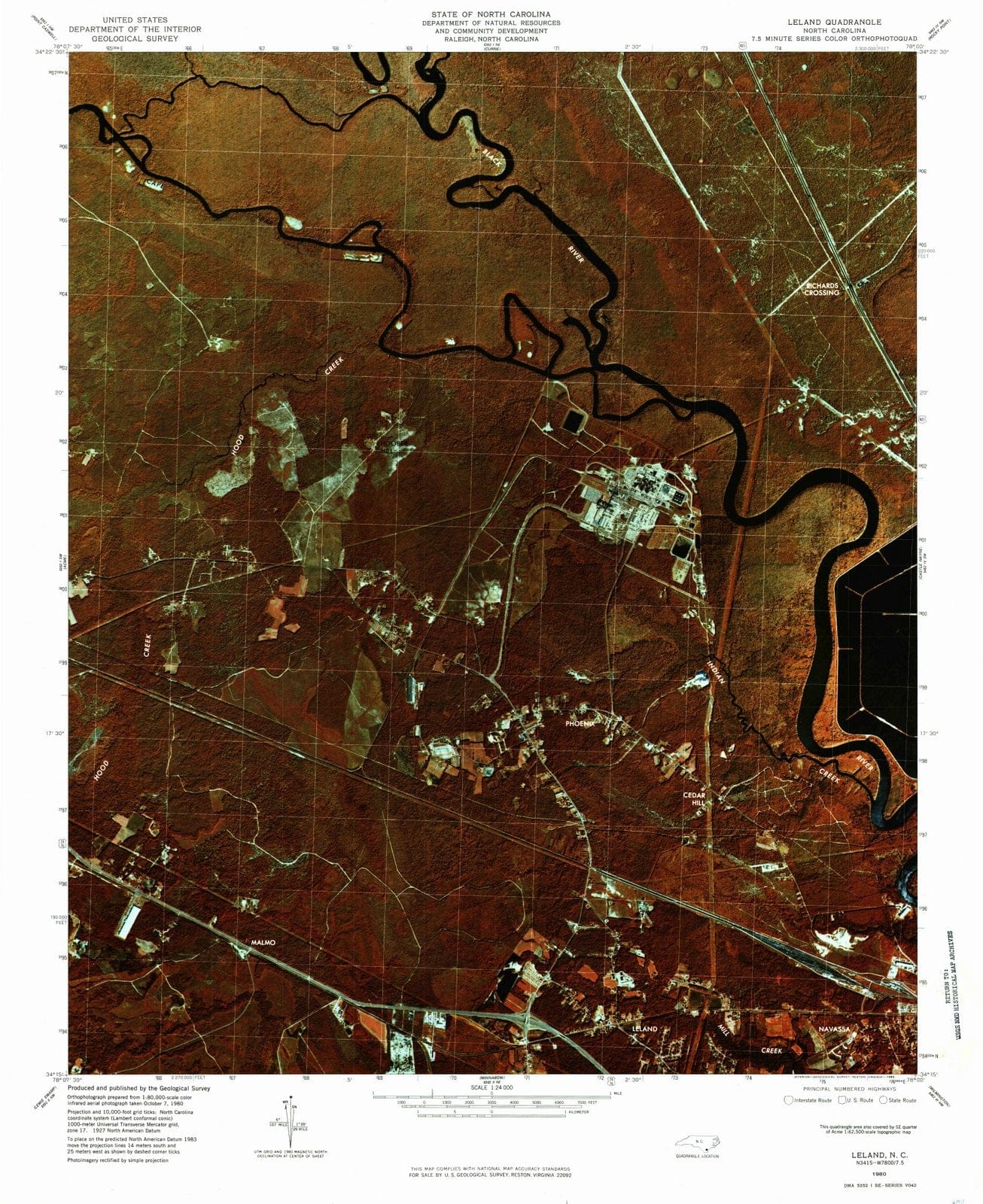 1980 Leland, NC  - North Carolina - USGS Topographic Map