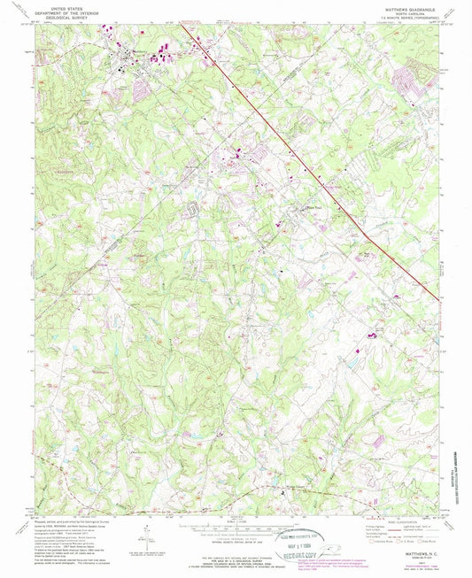 1971 Matthews, NC  - North Carolina - USGS Topographic Map