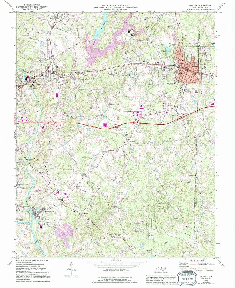 1969 Mebane, NC  - North Carolina - USGS Topographic Map