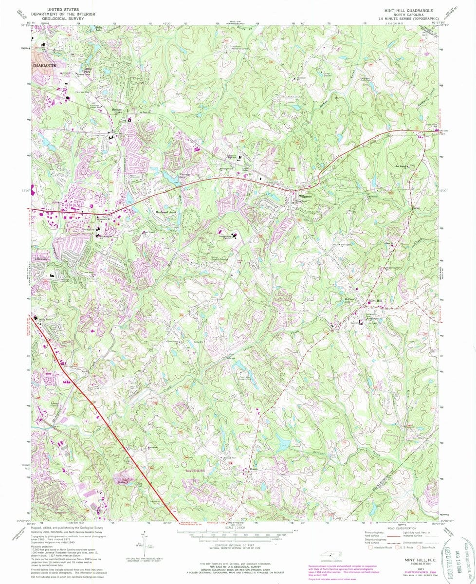 1971 Mint Hill, NC  - North Carolina - USGS Topographic Map
