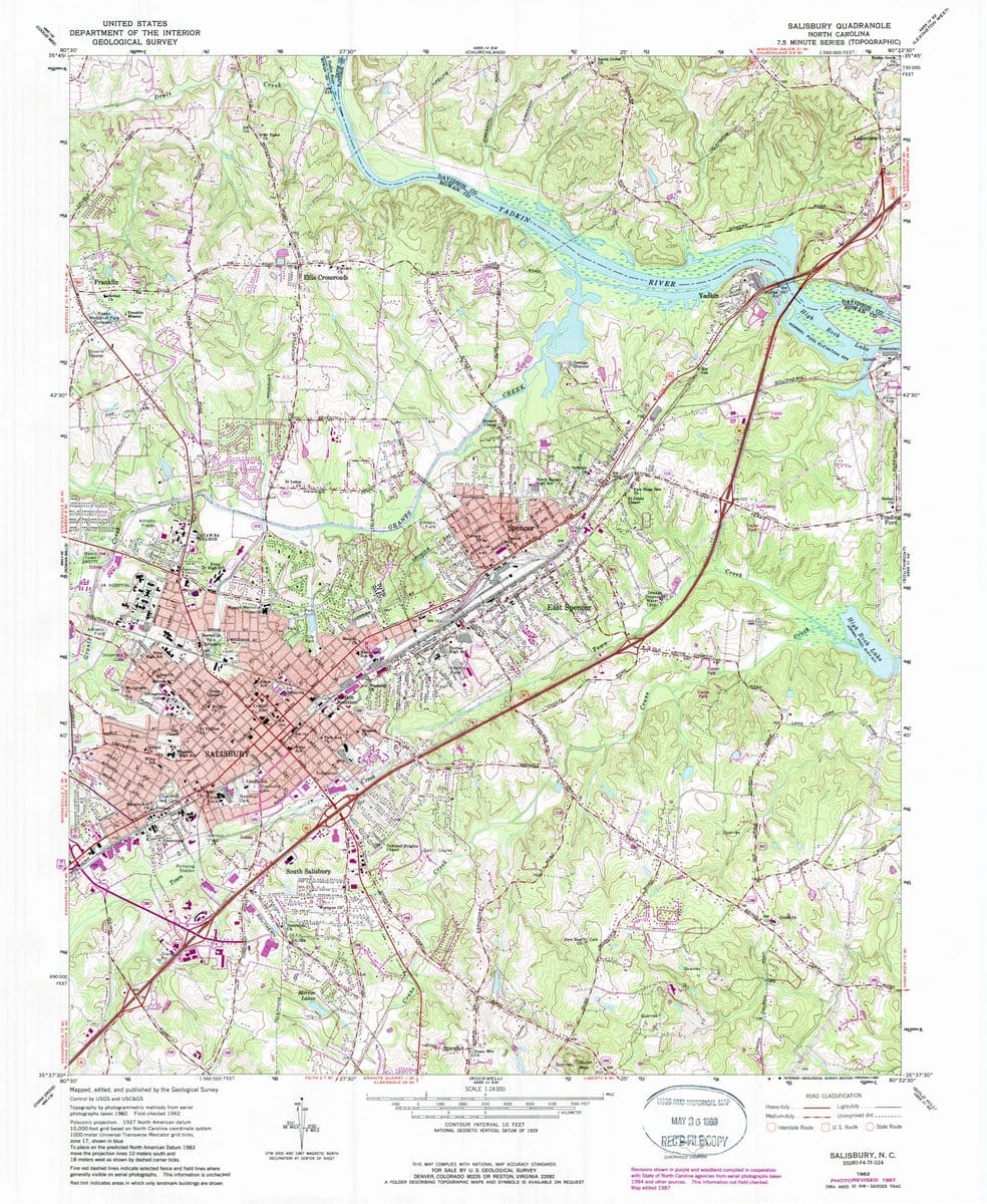 1962 Salisbury, NC  - North Carolina - USGS Topographic Map