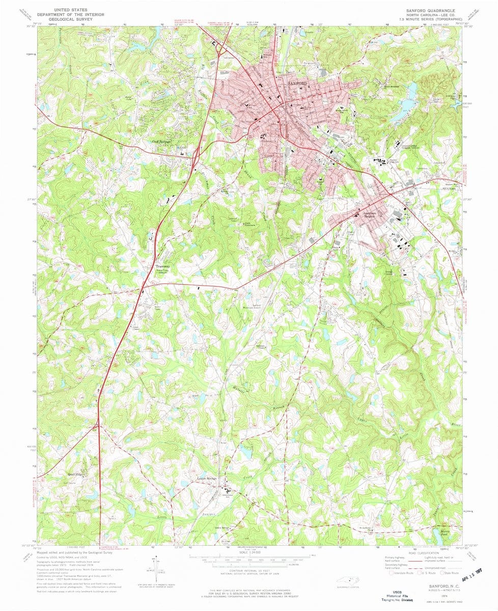 1974 Sanford, NC  - North Carolina - USGS Topographic Map