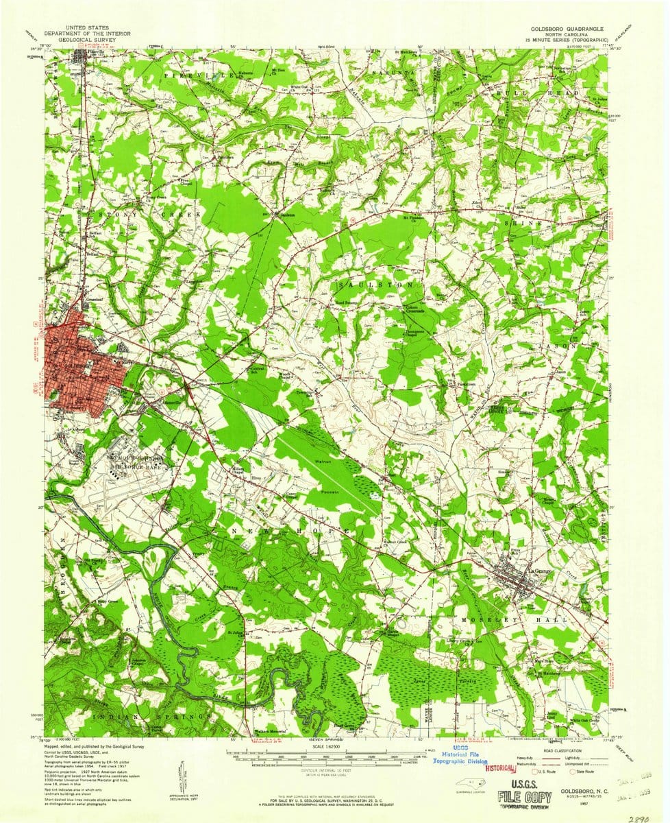 1957 Goldsboro, NC  - North Carolina - USGS Topographic Map